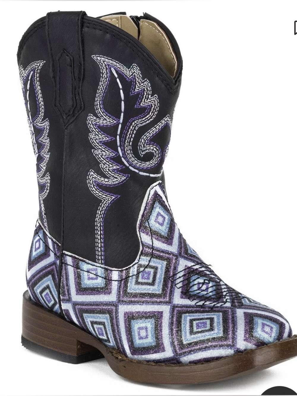 Ropers Girl’s Glitter Diamond Square Toe Western Boots